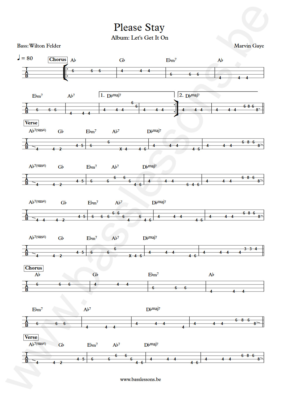 Marvin Gaye Please Stay  Wilton Felder Bass Tab