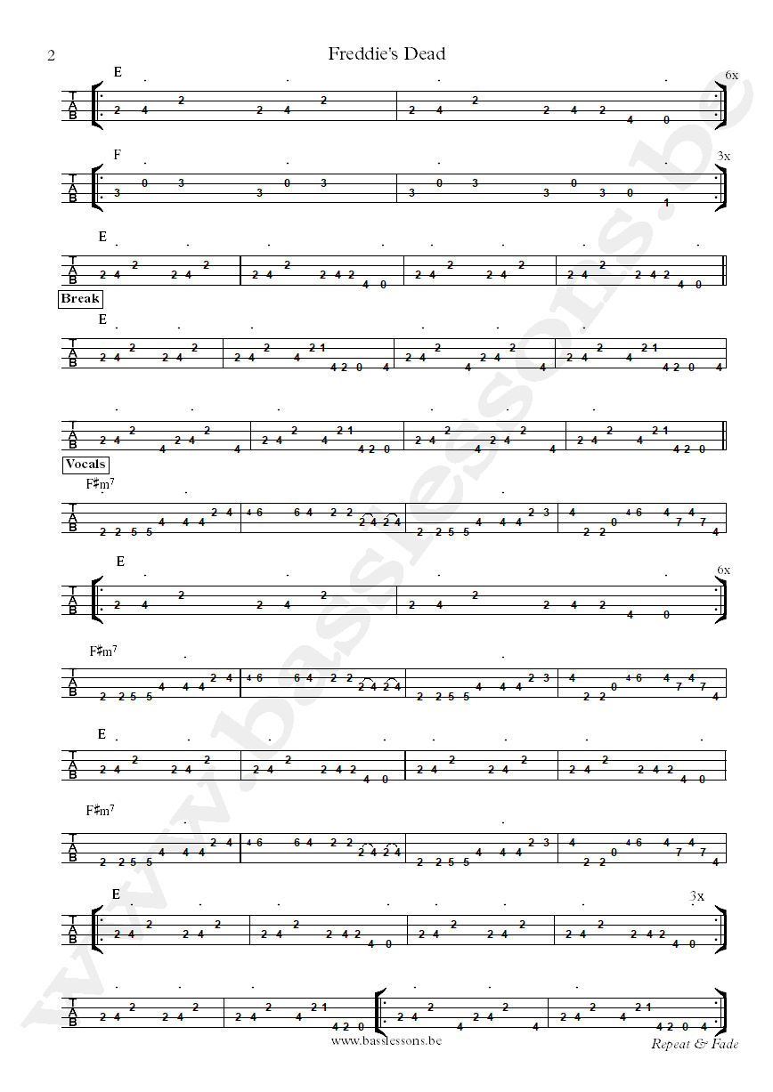 Curtis Mayfield Freddie's dead Joseph Lucky Scott Bass tab part 2