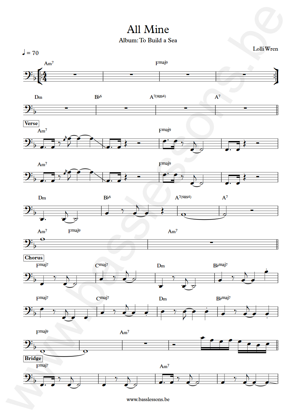 Lolli Wren All Mine Bass Transcription